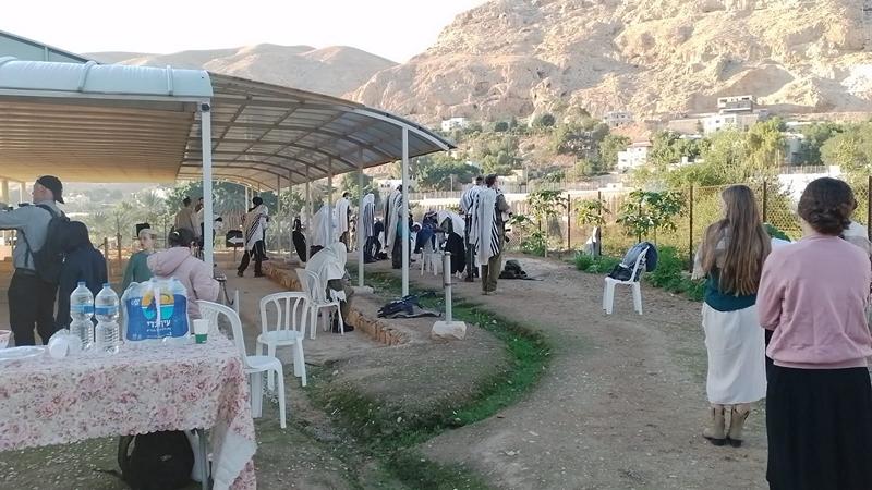 תפילת שחרית בבית הכנסת נערן ביריחו