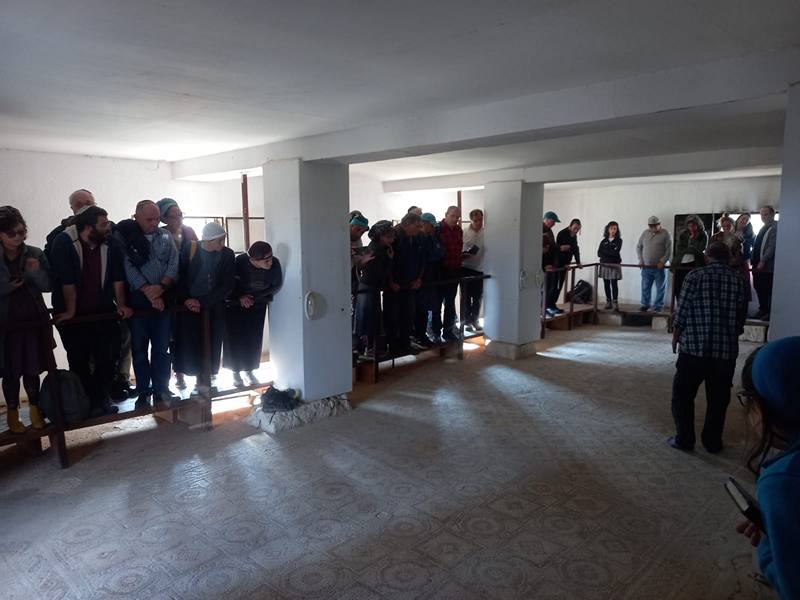 ההדרכה של ז'אבו ארליך על הפסיפס של בית הכנסת שלום על ישראל